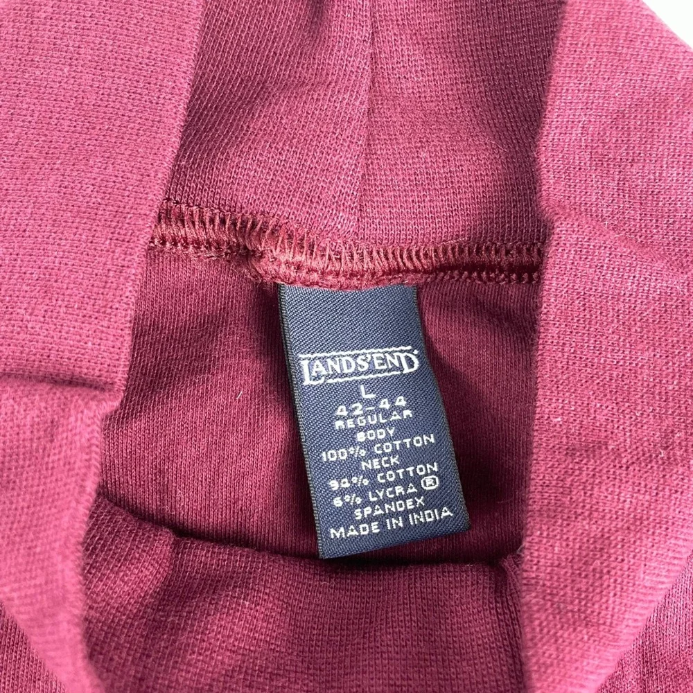 Lands' End Shirt Mock Neck Men Large Burgundy Long Sleeve Cotton Blend L - Picture 3 of 7